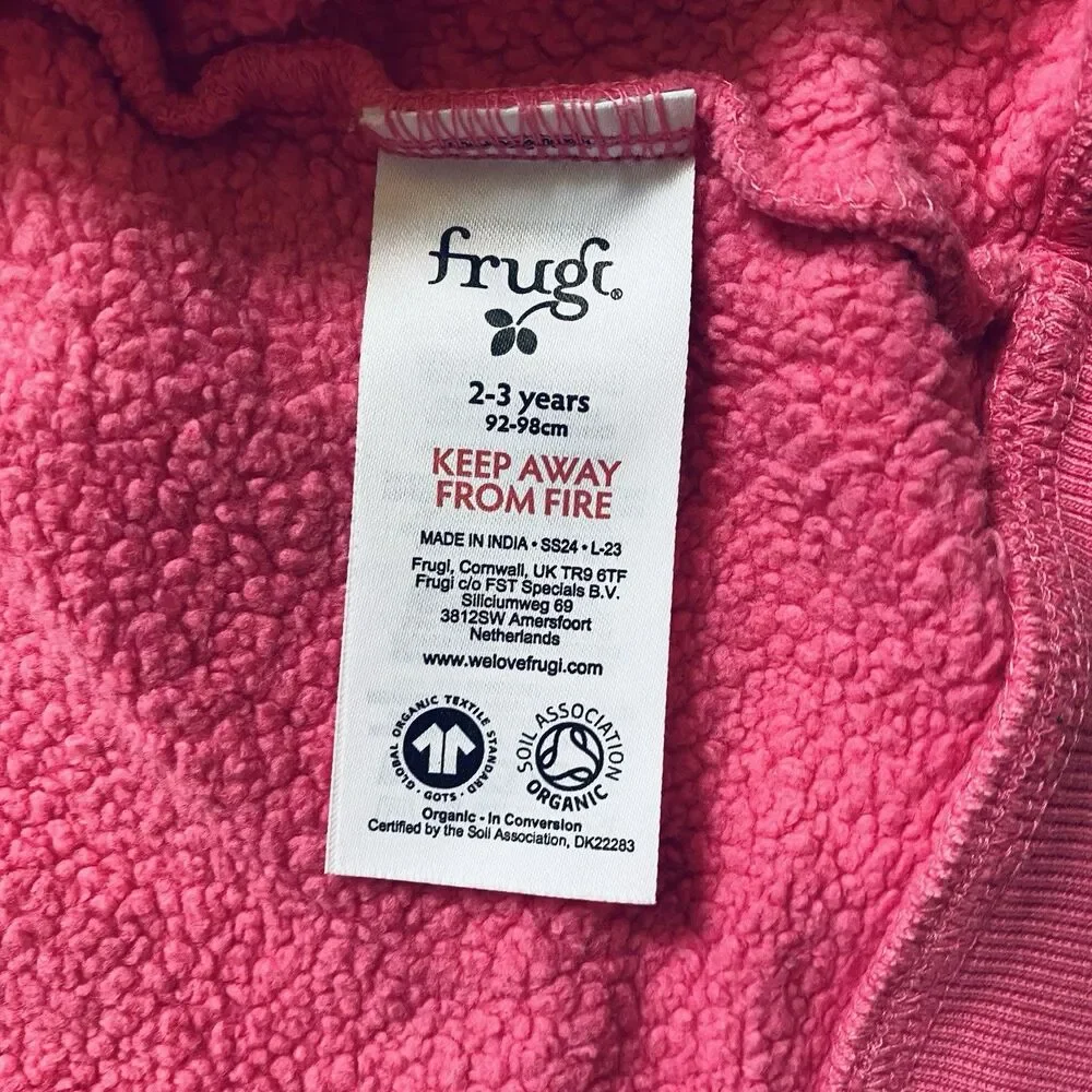 Frugi Toddler Girl 2-3 Switch Carbis Pink Organic Cotton Hoodie Jacket Seashell